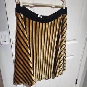 Unique Vintage Gold mustard velvet black stripe skirt 3x holiday winter retro